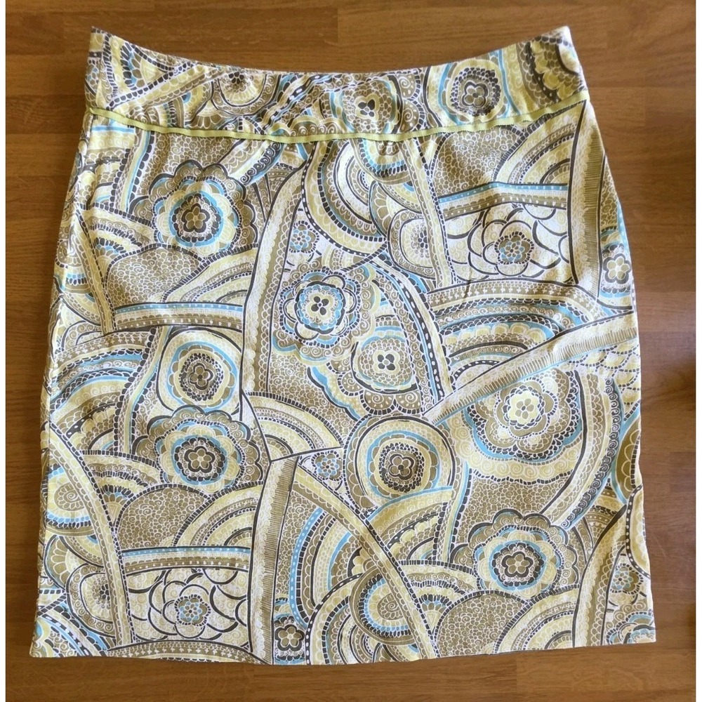 Geoffrey Beene Sport Womens 6 Green Paisley Floral Cotton Stretch A-Line Skirt